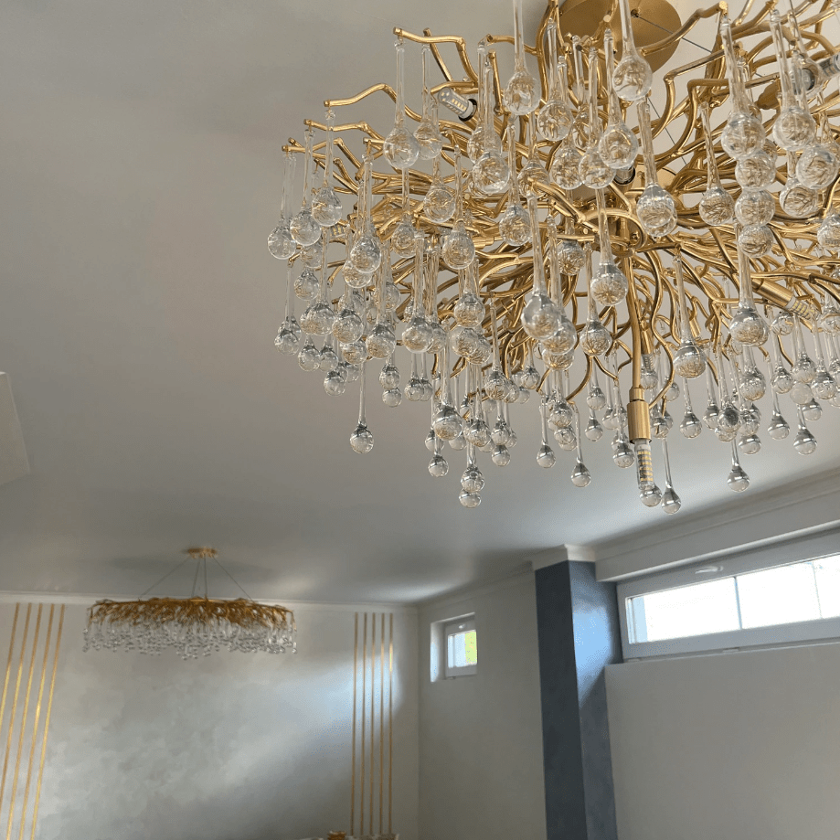 Stunning Tree Branch Crystal Chandelier with Clear Teardrop - shaped for Living/Dining Room - Round D31.5”*H21.7”/10 LightsGoldWarm LightBlushlighting