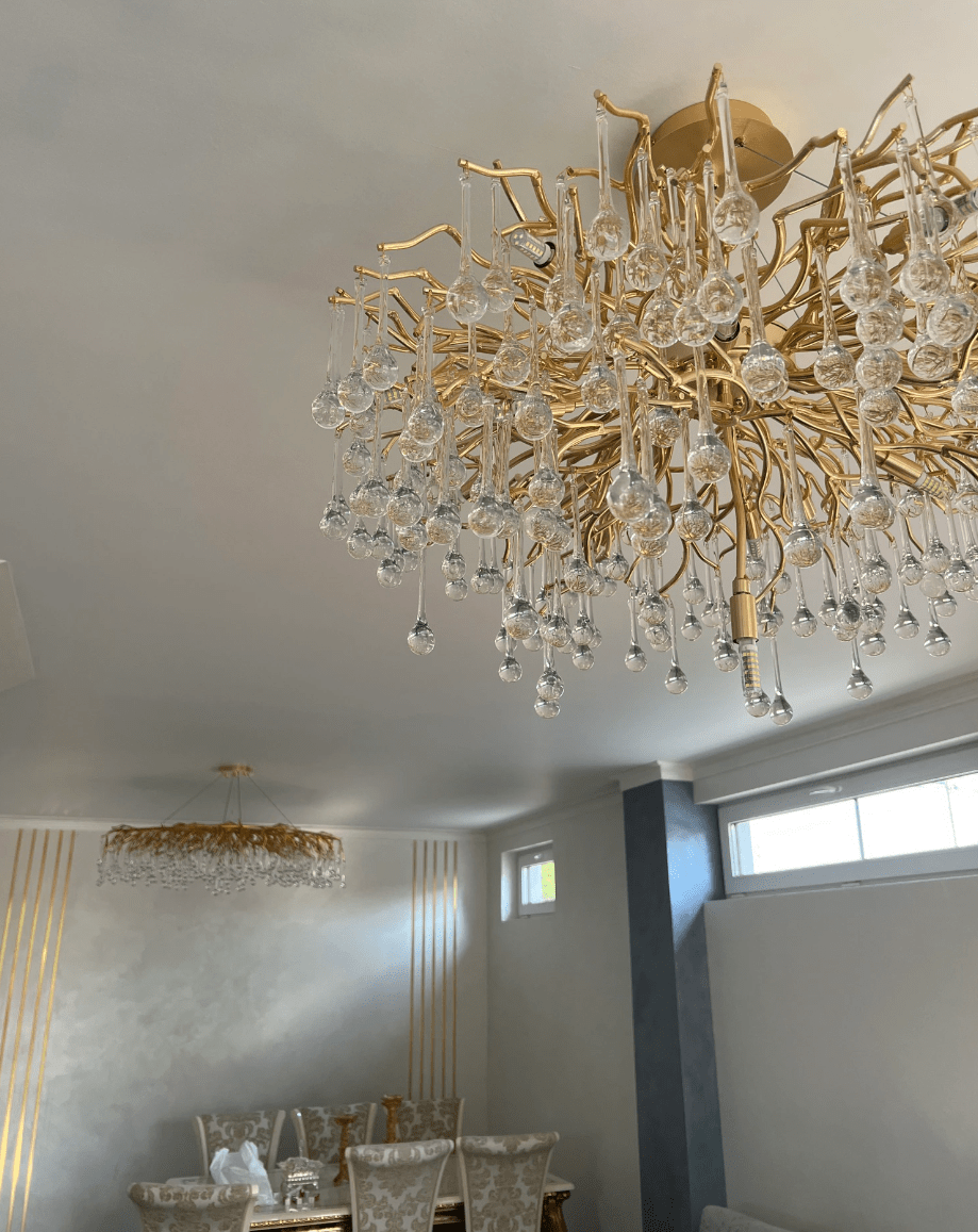 Stunning Tree Branch Crystal Chandelier with Clear Teardrop - shaped for Living/Dining Room - Round D31.5”*H21.7”/10 LightsGoldWarm LightBlushlighting