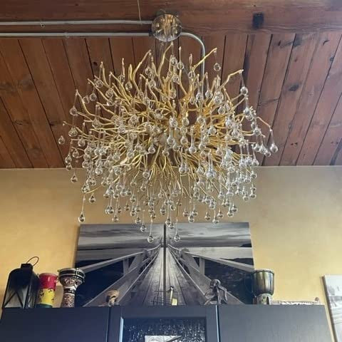 Stunning Tree Branch Crystal Chandelier with Clear Teardrop - shaped for Living/Dining Room - Round D31.5”*H21.7”/10 LightsGoldWarm LightBlushlighting