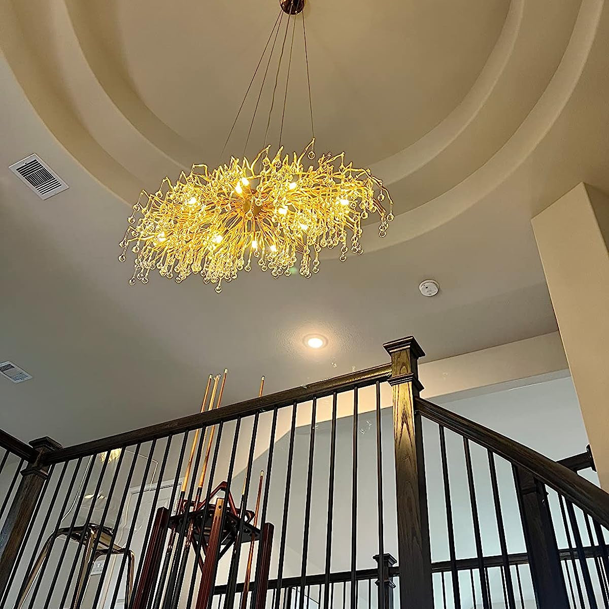 Stunning Tree Branch Crystal Chandelier with Clear Teardrop - shaped for Living/Dining Room - Round D31.5”*H21.7”/10 LightsGoldWarm LightBlushlighting