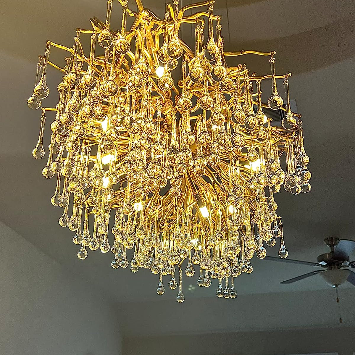 Stunning Tree Branch Crystal Chandelier with Clear Teardrop - shaped for Living/Dining Room - Round D31.5”*H21.7”/10 LightsGoldWarm LightBlushlighting