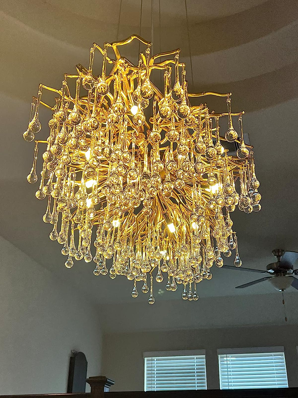 Stunning Tree Branch Crystal Chandelier with Clear Teardrop - shaped for Living/Dining Room - Round D31.5”*H21.7”/10 LightsGoldWarm LightBlushlighting