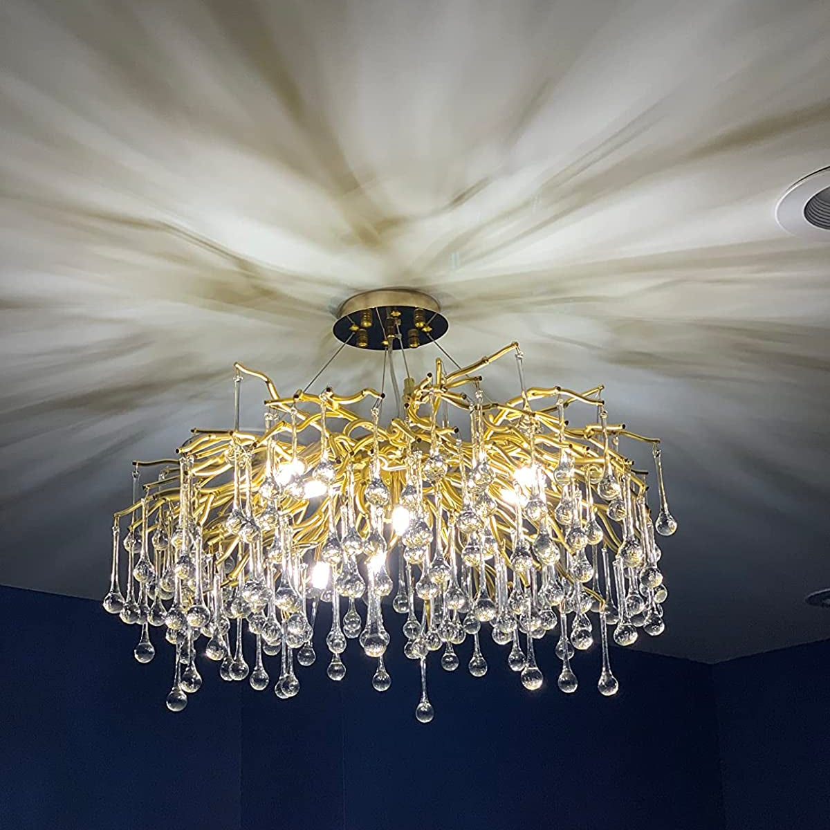 Stunning Tree Branch Crystal Chandelier with Clear Teardrop - shaped for Living/Dining Room - Round D31.5”*H21.7”/10 LightsGoldWarm LightBlushlighting