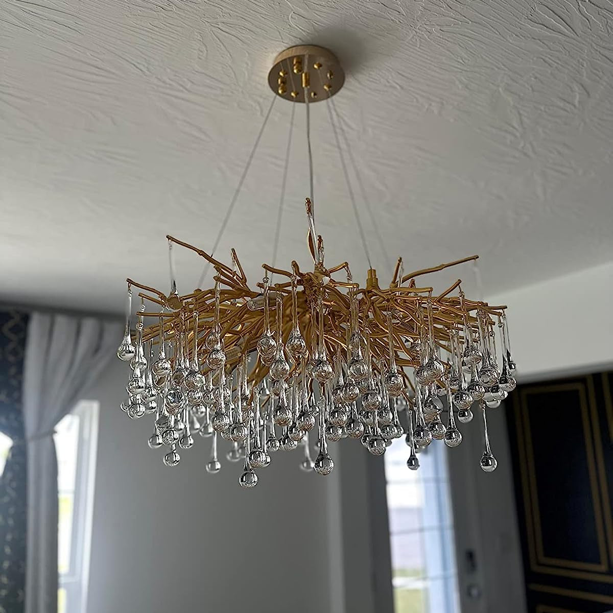 Stunning Tree Branch Crystal Chandelier with Clear Teardrop - shaped for Living/Dining Room - Round D31.5”*H21.7”/10 LightsGoldWarm LightBlushlighting