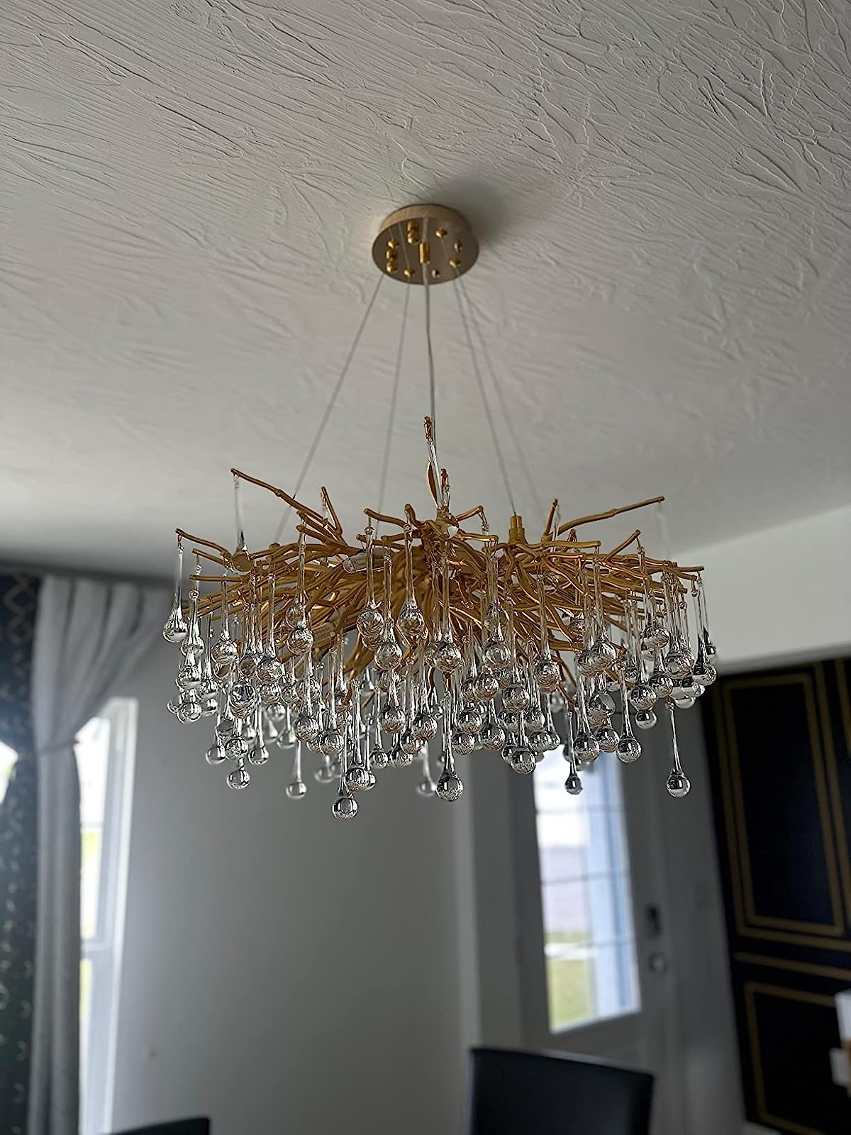 Stunning Tree Branch Crystal Chandelier with Clear Teardrop - shaped for Living/Dining Room - Round D31.5”*H21.7”/10 LightsGoldWarm LightBlushlighting
