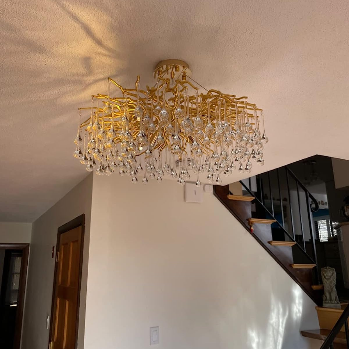 Stunning Tree Branch Crystal Chandelier with Clear Teardrop - shaped for Living/Dining Room - Round D31.5”*H21.7”/10 LightsGoldWarm LightBlushlighting