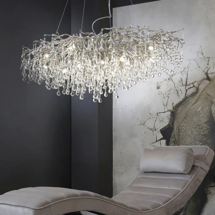 Stunning Tree Branch Crystal Chandelier with Clear Teardrop - shaped for Living/Dining Room - Rectangle L39.4”*W25.6”*H25.6”/10 Lights/27kgChromeWarm LightBlushlighting