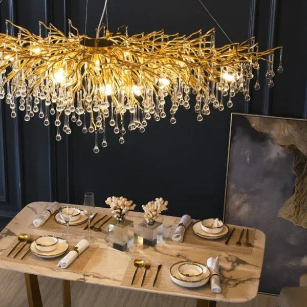 Stunning Tree Branch Crystal Chandelier with Clear Teardrop - shaped for Living/Dining Room - Rectangle L39.4”*W25.6”*H25.6”/10 Lights/27kgChromeWarm LightBlushlighting