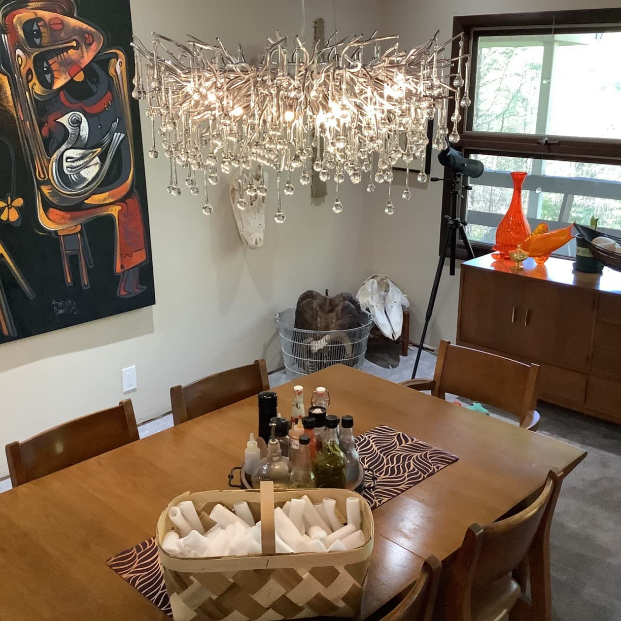 Stunning Tree Branch Crystal Chandelier with Clear Teardrop - shaped for Living/Dining Room - Rectangle L39.4”*W25.6”*H25.6”/10 Lights/27kgChromeWarm LightBlushlighting