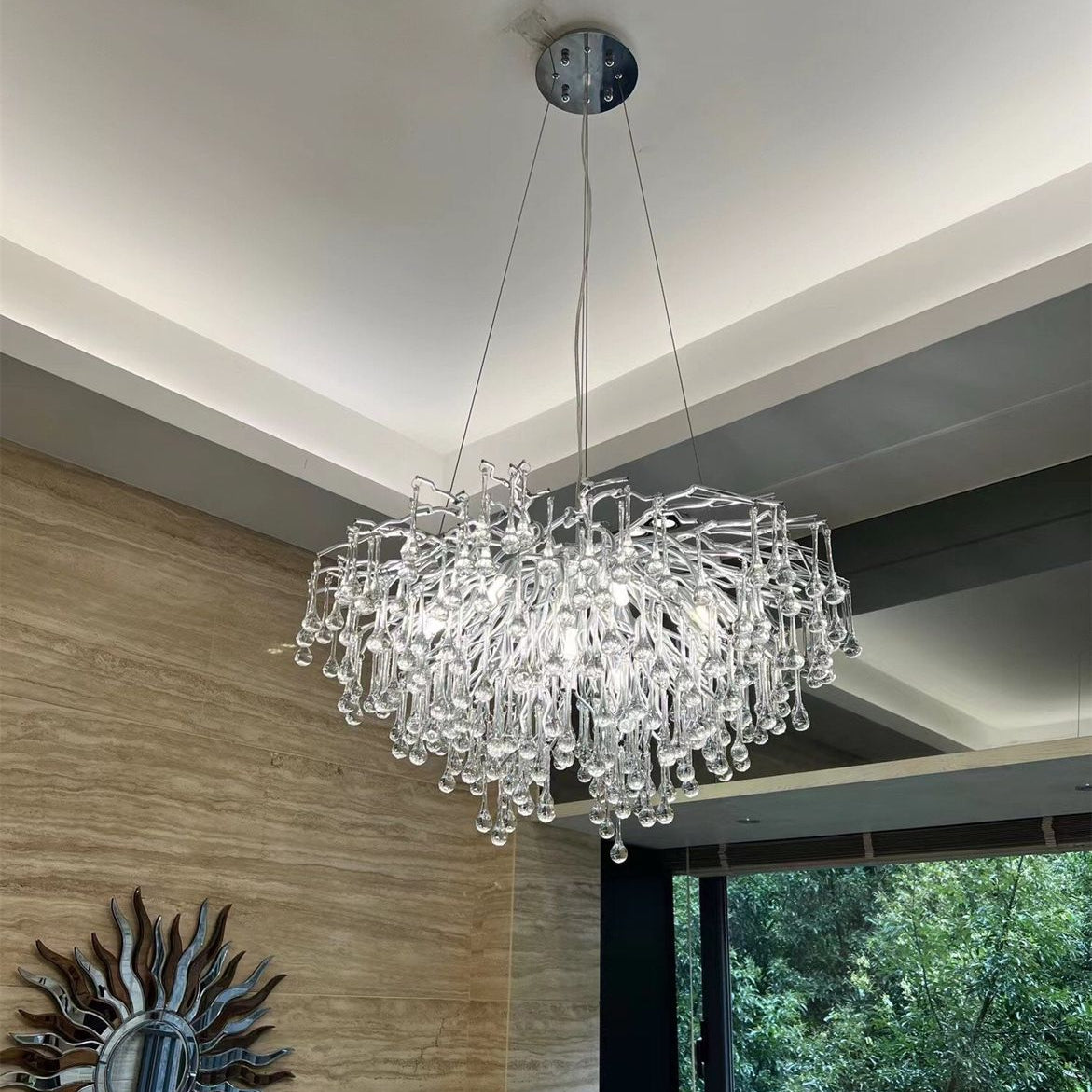 Stunning Tree Branch Crystal Chandelier with Clear Teardrop - shaped for Living/Dining Room - Rectangle L39.4”*W25.6”*H25.6”/10 Lights/27kgChromeWarm LightBlushlighting
