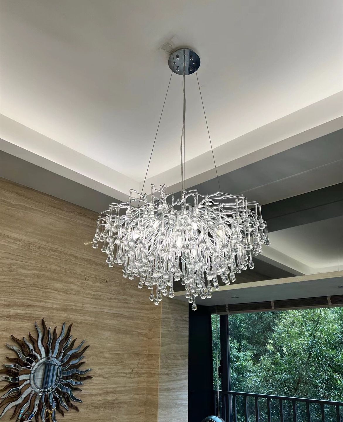 Stunning Tree Branch Crystal Chandelier with Clear Teardrop - shaped for Living/Dining Room - Rectangle L39.4”*W25.6”*H25.6”/10 Lights/27kgChromeWarm LightBlushlighting
