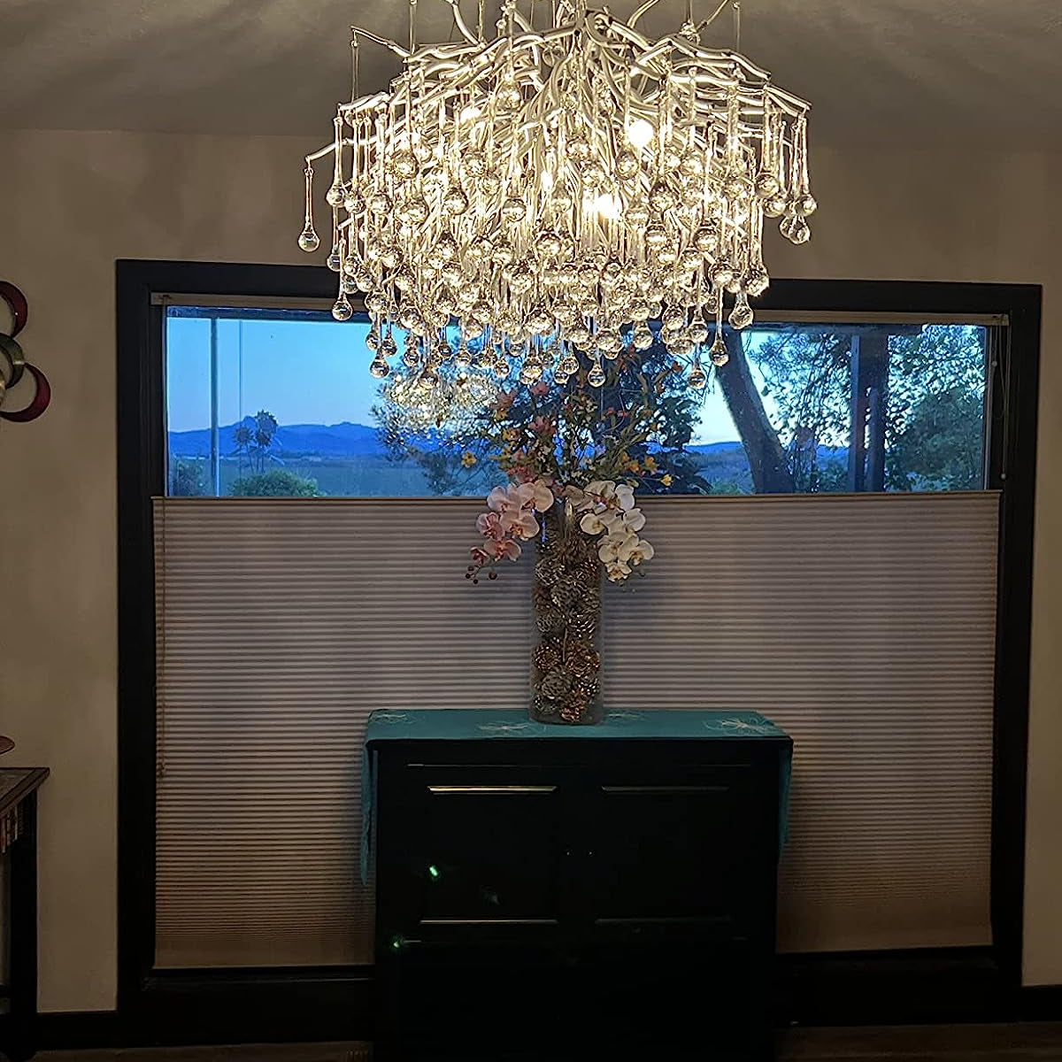 Stunning Tree Branch Crystal Chandelier with Clear Teardrop - shaped for Living/Dining Room - Rectangle L39.4”*W25.6”*H25.6”/10 Lights/27kgChromeWarm LightBlushlighting
