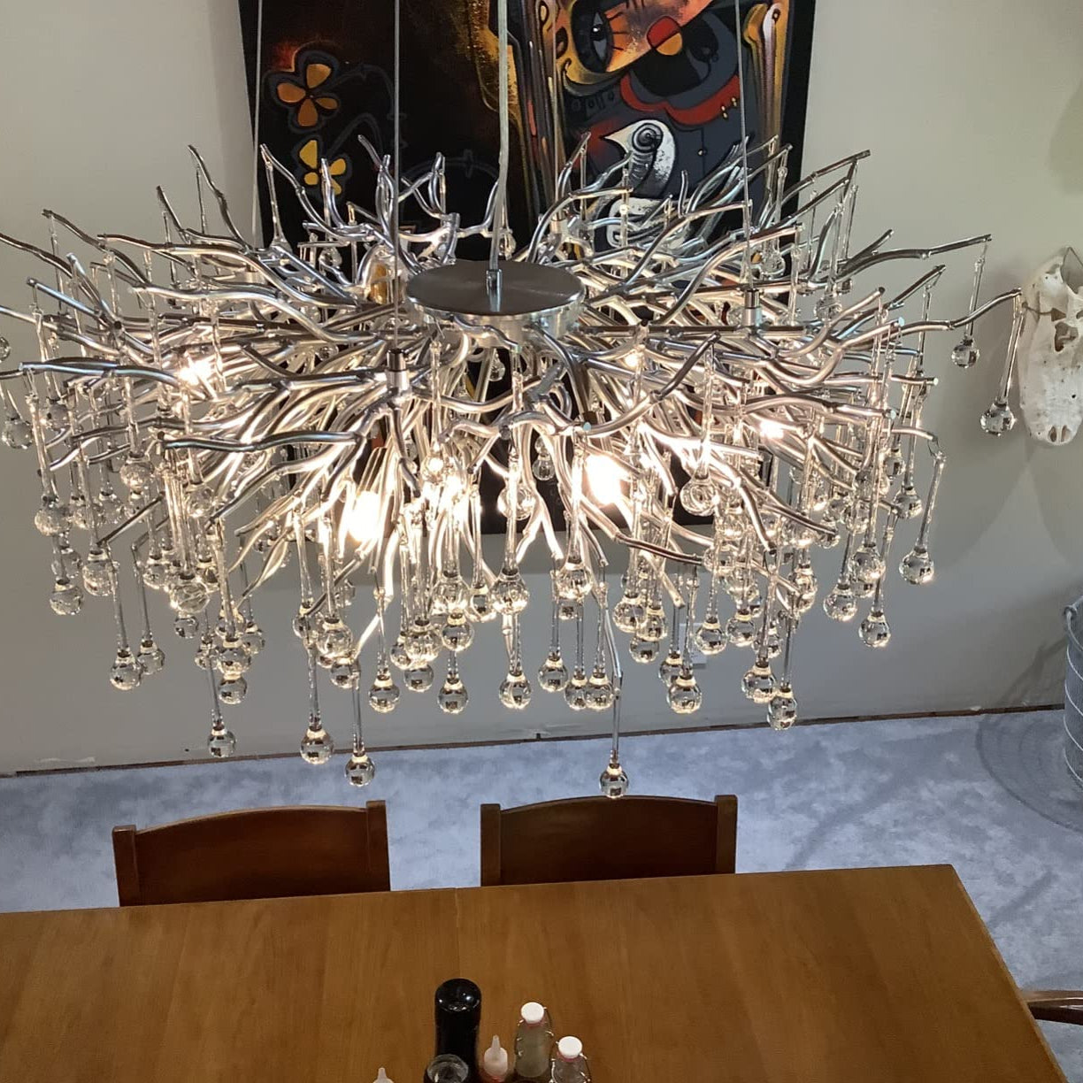 Stunning Tree Branch Crystal Chandelier with Clear Teardrop - shaped for Living/Dining Room - Rectangle L39.4”*W25.6”*H25.6”/10 Lights/27kgChromeWarm LightBlushlighting