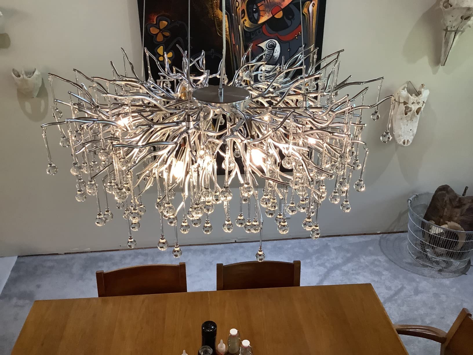 Stunning Tree Branch Crystal Chandelier with Clear Teardrop - shaped for Living/Dining Room - Rectangle L39.4”*W25.6”*H25.6”/10 Lights/27kgChromeWarm LightBlushlighting