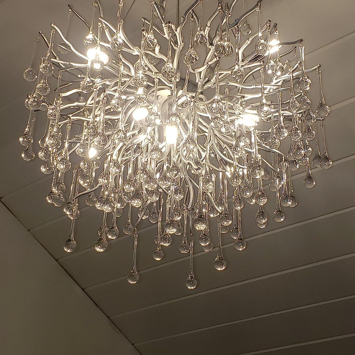 Stunning Tree Branch Crystal Chandelier with Clear Teardrop - shaped for Living/Dining Room - Rectangle L39.4”*W25.6”*H25.6”/10 Lights/27kgChromeWarm LightBlushlighting