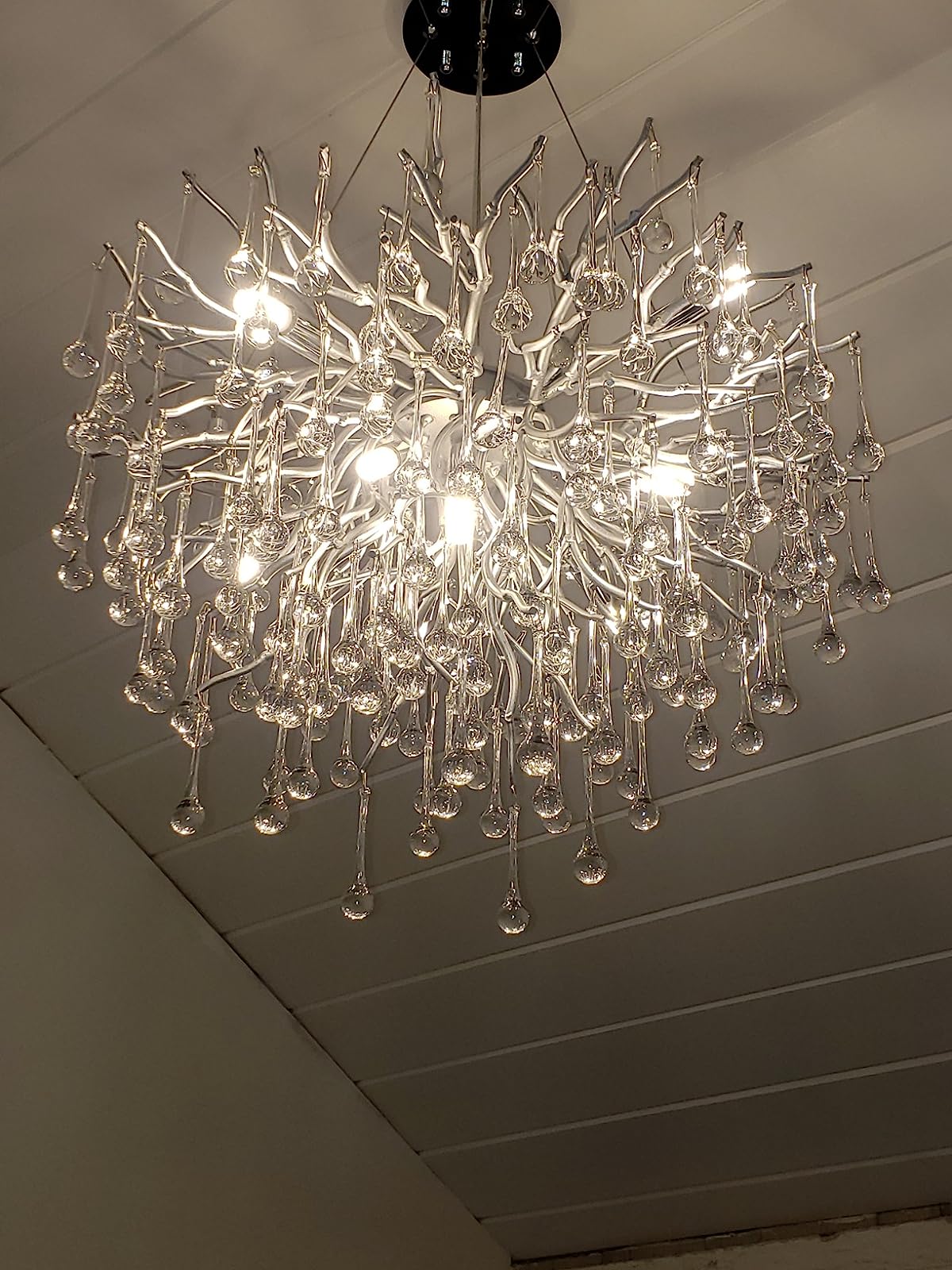 Stunning Tree Branch Crystal Chandelier with Clear Teardrop - shaped for Living/Dining Room - Rectangle L39.4”*W25.6”*H25.6”/10 Lights/27kgChromeWarm LightBlushlighting