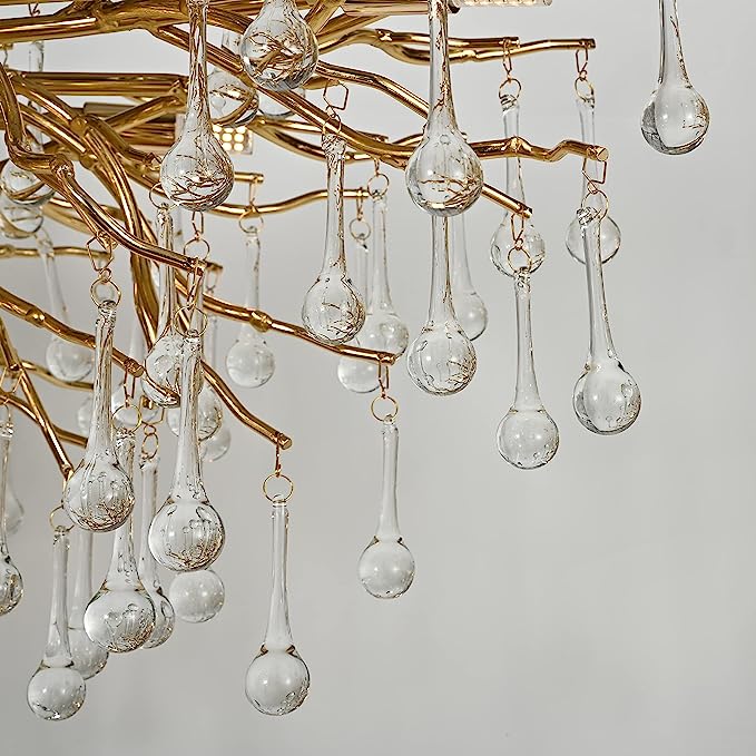 Stunning Tree Branch Crystal Chandelier with Clear Teardrop - shaped for Living/Dining Room - Rectangle L39.4”*W25.6”*H25.6”/10 Lights/27kgChromeWarm LightBlushlighting