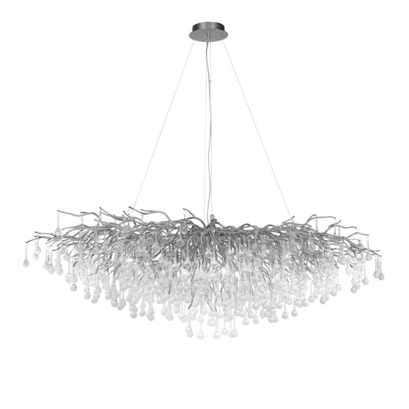 Stunning Tree Branch Crystal Chandelier with Clear Teardrop - shaped for Living/Dining Room - Rectangle L39.4”*W25.6”*H25.6”/10 Lights/27kgChromeWarm LightBlushlighting