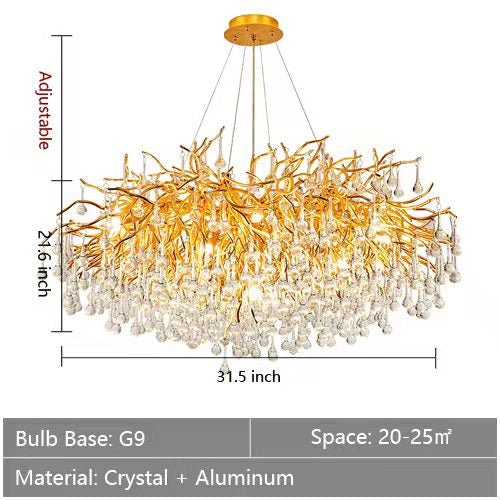 Stunning Tree Branch Crystal Chandelier with Clear Teardrop - shaped for Living/Dining Room - Round D31.5”*H21.7”/10 LightsGoldWhite LightBlushlighting
