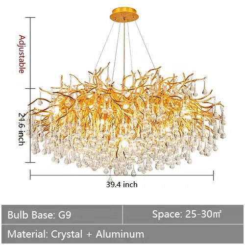 Stunning Tree Branch Crystal Chandelier with Clear Teardrop - shaped for Living/Dining Room - Round D39.4”*H21.7”/ 13 LightsGoldWarm LightBlushlighting