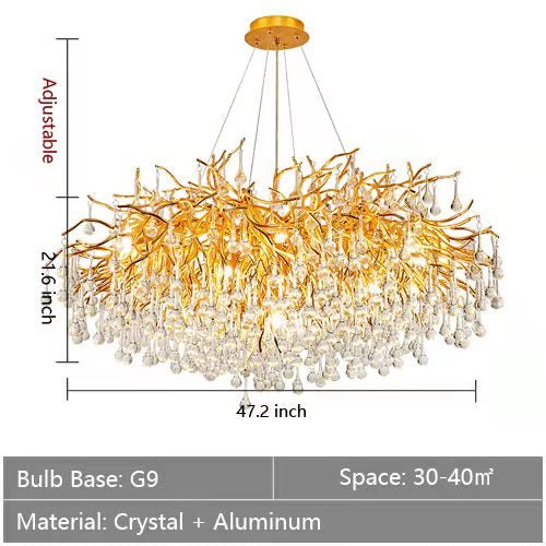 Stunning Tree Branch Crystal Chandelier with Clear Teardrop - shaped for Living/Dining Room - Round D47.2”*H21.7”/18 LightsGoldWarm LightBlushlighting