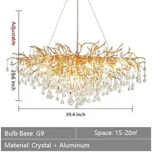 Stunning Tree Branch Crystal Chandelier with Clear Teardrop - shaped for Living/Dining Room - Rectangle L39.4”*W25.6”*H25.6”/10 Lights/27kgGoldWarm LightBlushlighting