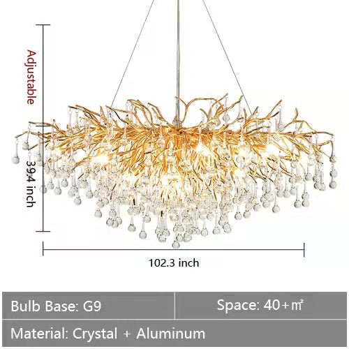 Stunning Tree Branch Crystal Chandelier with Clear Teardrop - shaped for Living/Dining Room - Rectangle L102.4”*W39.4”*H25.6”/25 LightsGoldWarm LightBlushlighting