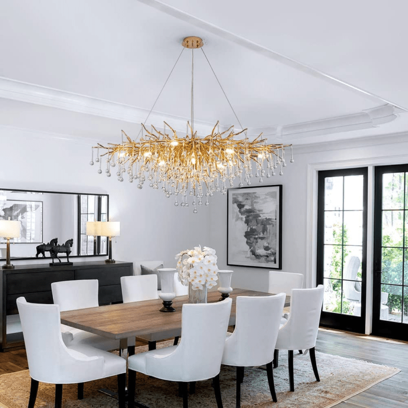 Stunning Tree Branch Crystal Chandelier with Clear Teardrop - shaped for Living/Dining Room - Round D25.6”*H15.8”/8 LightsGoldWarm LightBlushlighting