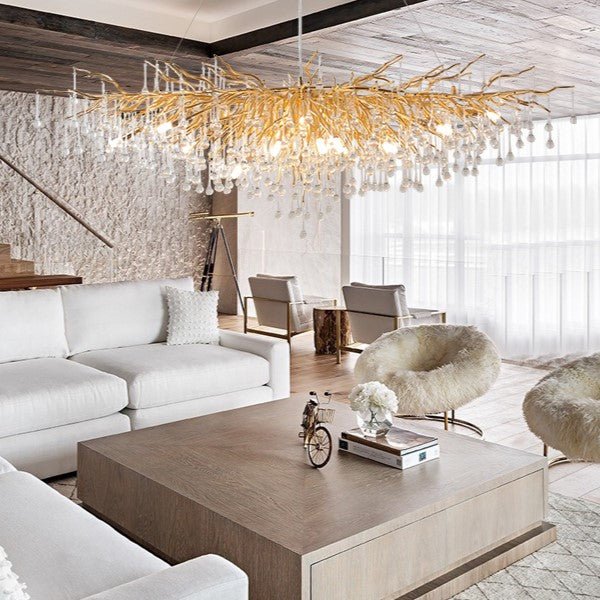 Stunning Tree Branch Crystal Chandelier with Clear Teardrop - shaped for Living/Dining Room - Round D25.6”*H15.8”/8 LightsChromeWarm LightBlushlighting