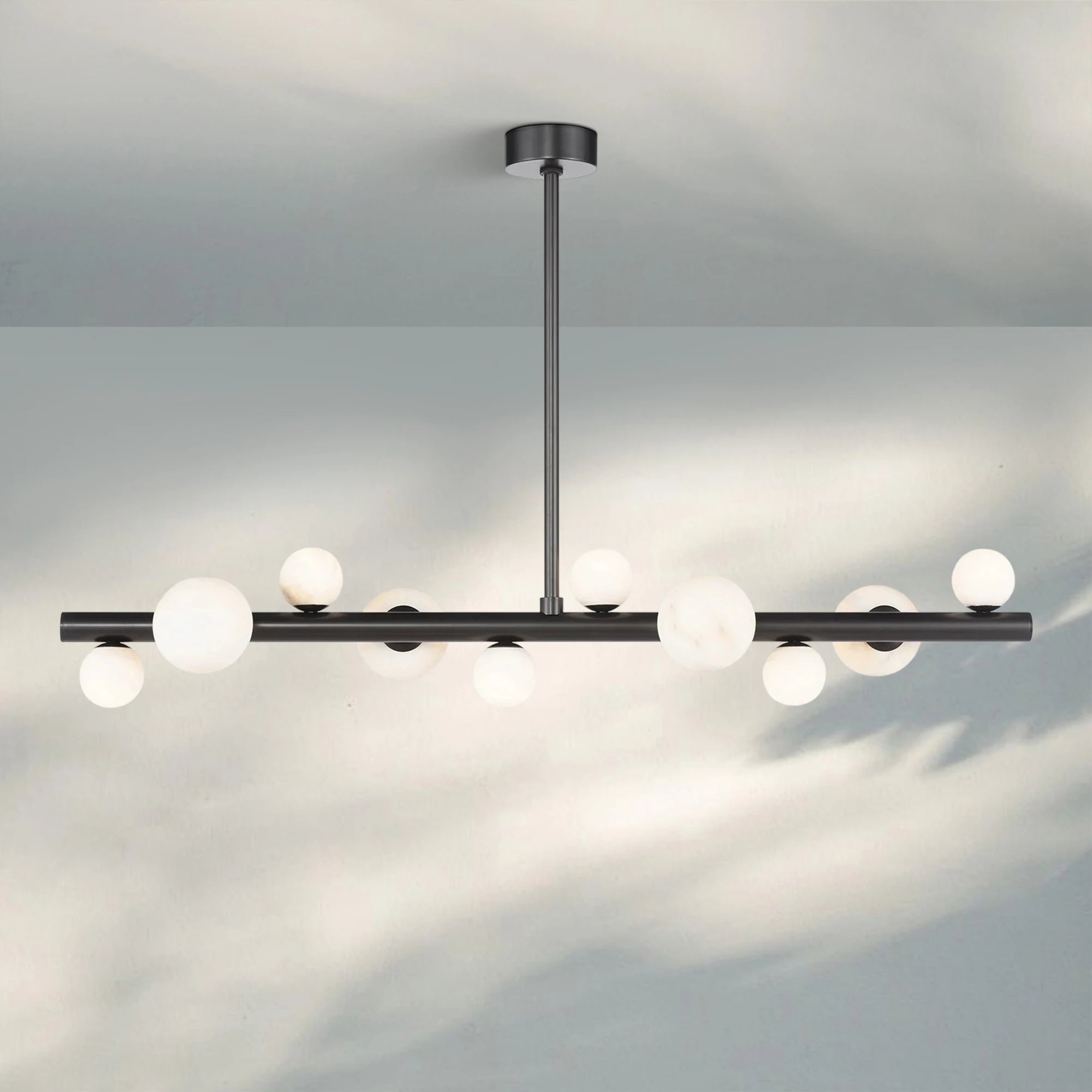 Stylox Linear Alabaster Ball Chandelier-chandeliers for dining room,chandeliers for stairways,chandeliers for foyer,chandeliers for bedrooms,chandeliers for kitchen,chandeliers for living room-Oil Rubbed Bronze-Blushlighting