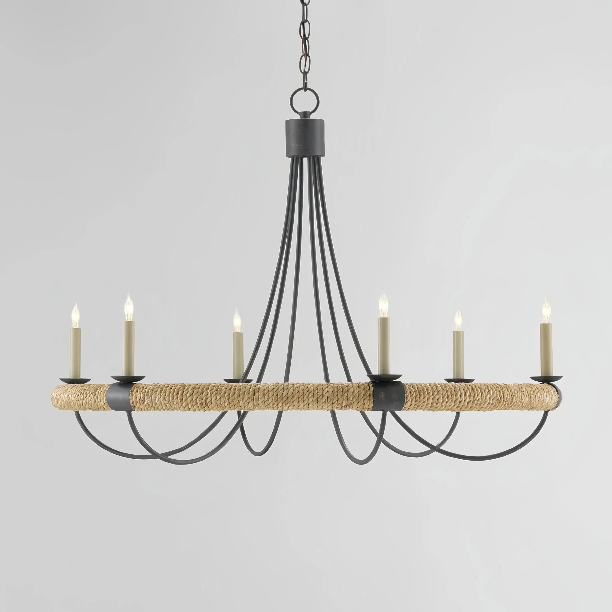 Sullivan Round Iron & Rope Chandelier 39" - Blushlighting
