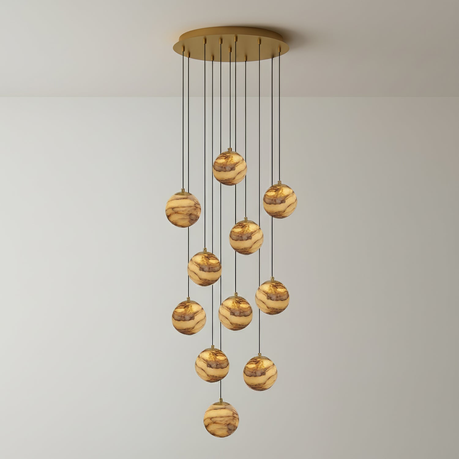 Sultana Alabaster Cluster Chandelier - 11 - Lights Size: ∅ 15.7″ x H 118″Gold & Natrue Alabaster ColorBlushlighting