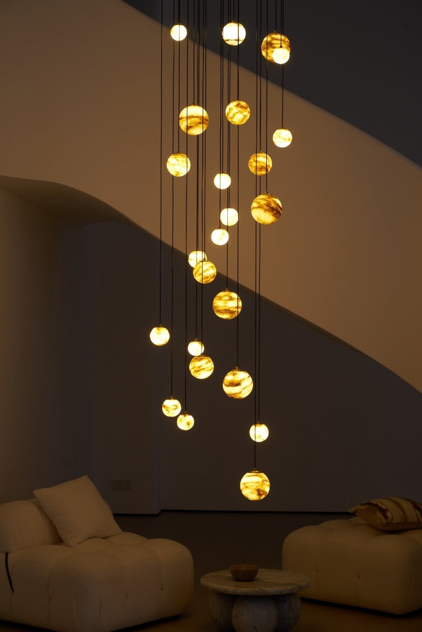 Sultana Alabaster Cluster Chandelier - 3 - Lights Size: ∅ 7.9″ x H 78.7″Gold & Natrue Alabaster ColorBlushlighting