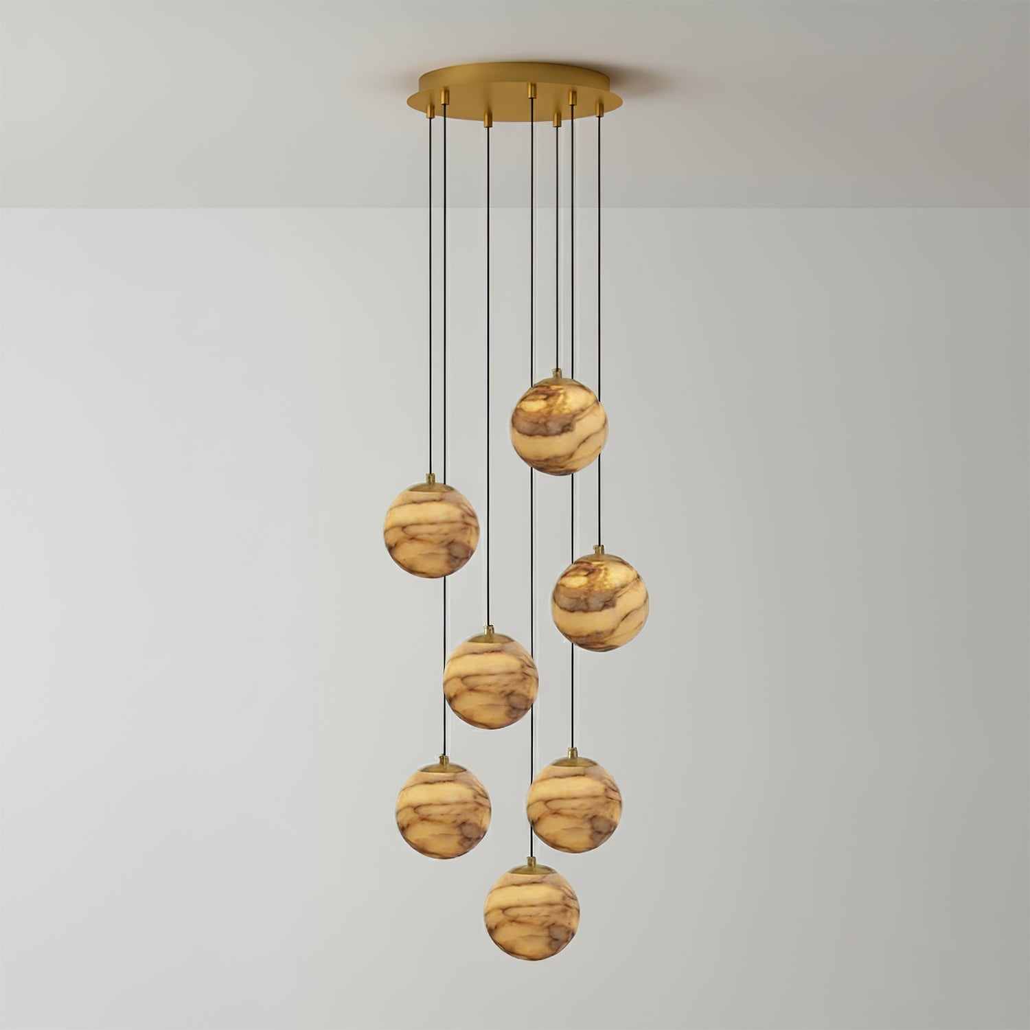 Sultana Alabaster Cluster Chandelier - 7 - Lights Size: ∅ 11.8″ x H 98.4″Gold & Natrue Alabaster ColorBlushlighting