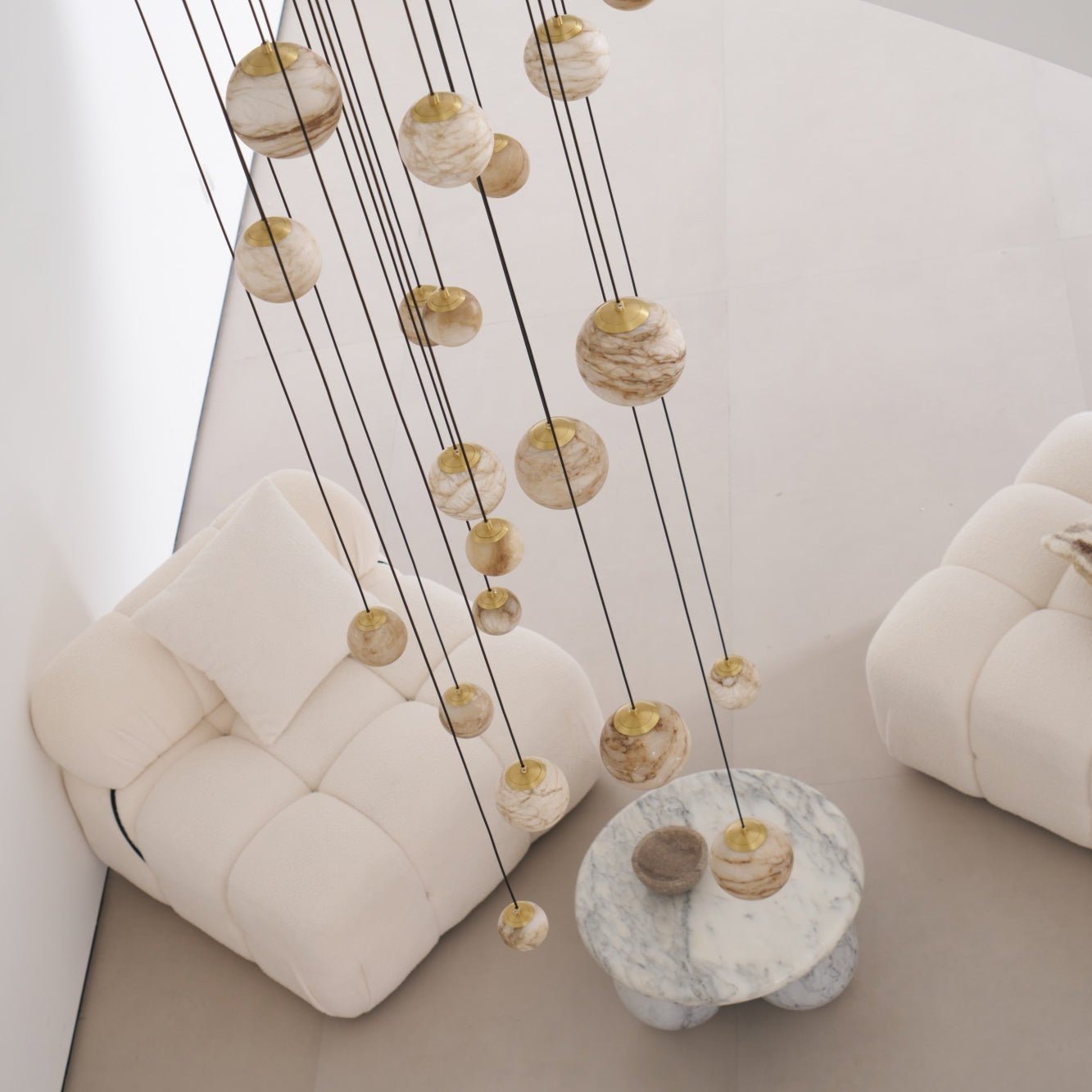 Sultana Alabaster Cluster Chandelier - 3 - Lights Size: ∅ 7.9″ x H 78.7″Gold & Natrue Alabaster ColorBlushlighting