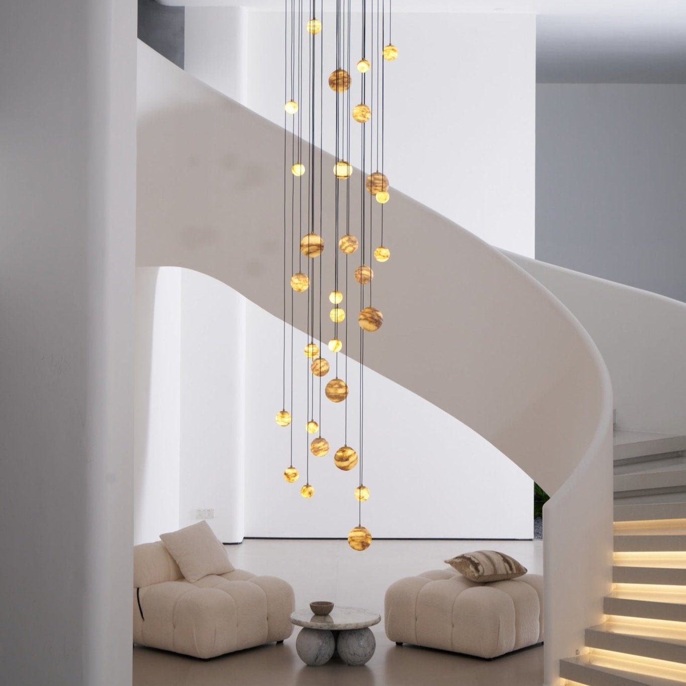Sultana Alabaster Cluster Chandelier - 3 - Lights Size: ∅ 7.9″ x H 78.7″Gold & Natrue Alabaster ColorBlushlighting