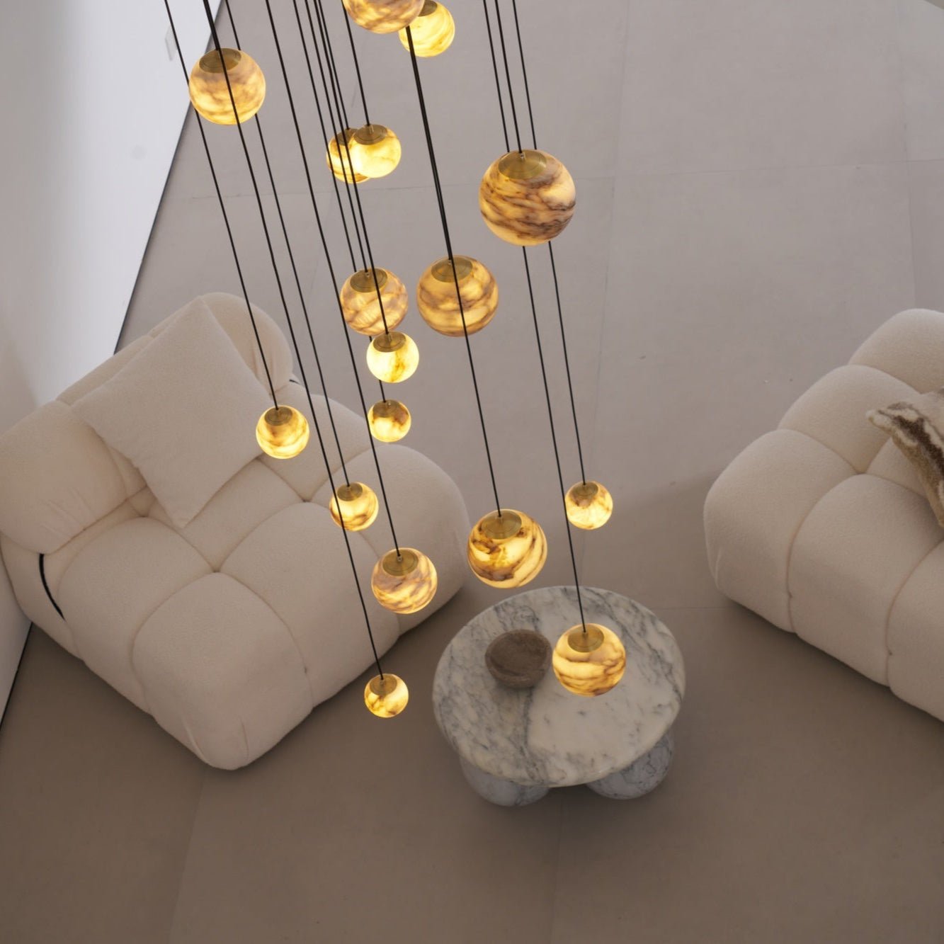 Sultana Alabaster Cluster Chandelier - 3 - Lights Size: ∅ 7.9″ x H 78.7″Gold & Natrue Alabaster ColorBlushlighting
