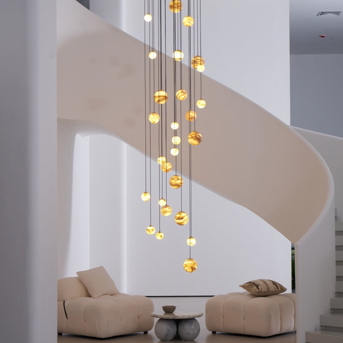 Sultana Alabaster Cluster Chandelier - 3 - Lights Size: ∅ 7.9″ x H 78.7″Gold & Natrue Alabaster ColorBlushlighting