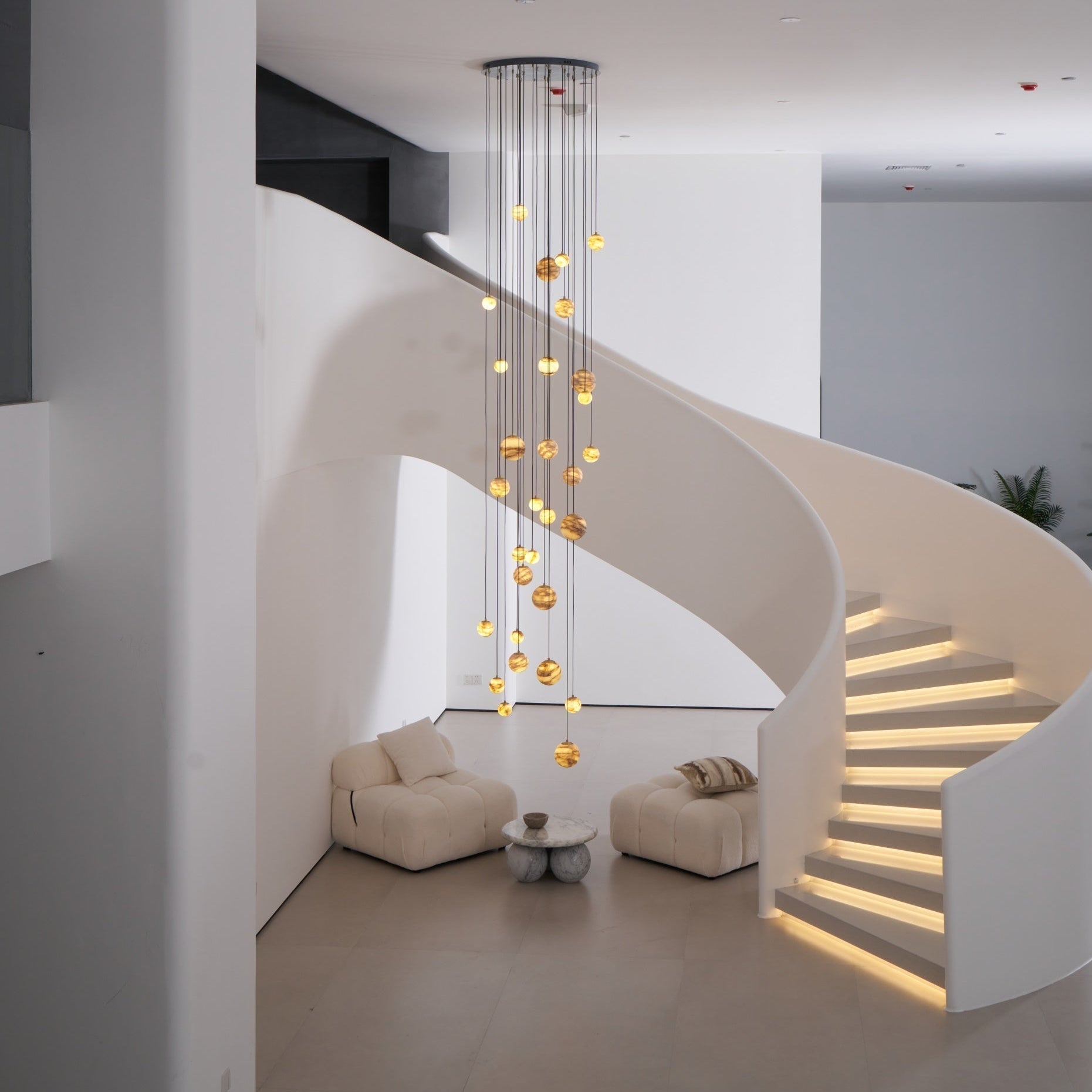 Sultana Alabaster Cluster Chandelier - 3 - Lights Size: ∅ 7.9″ x H 78.7″Gold & Natrue Alabaster ColorBlushlighting