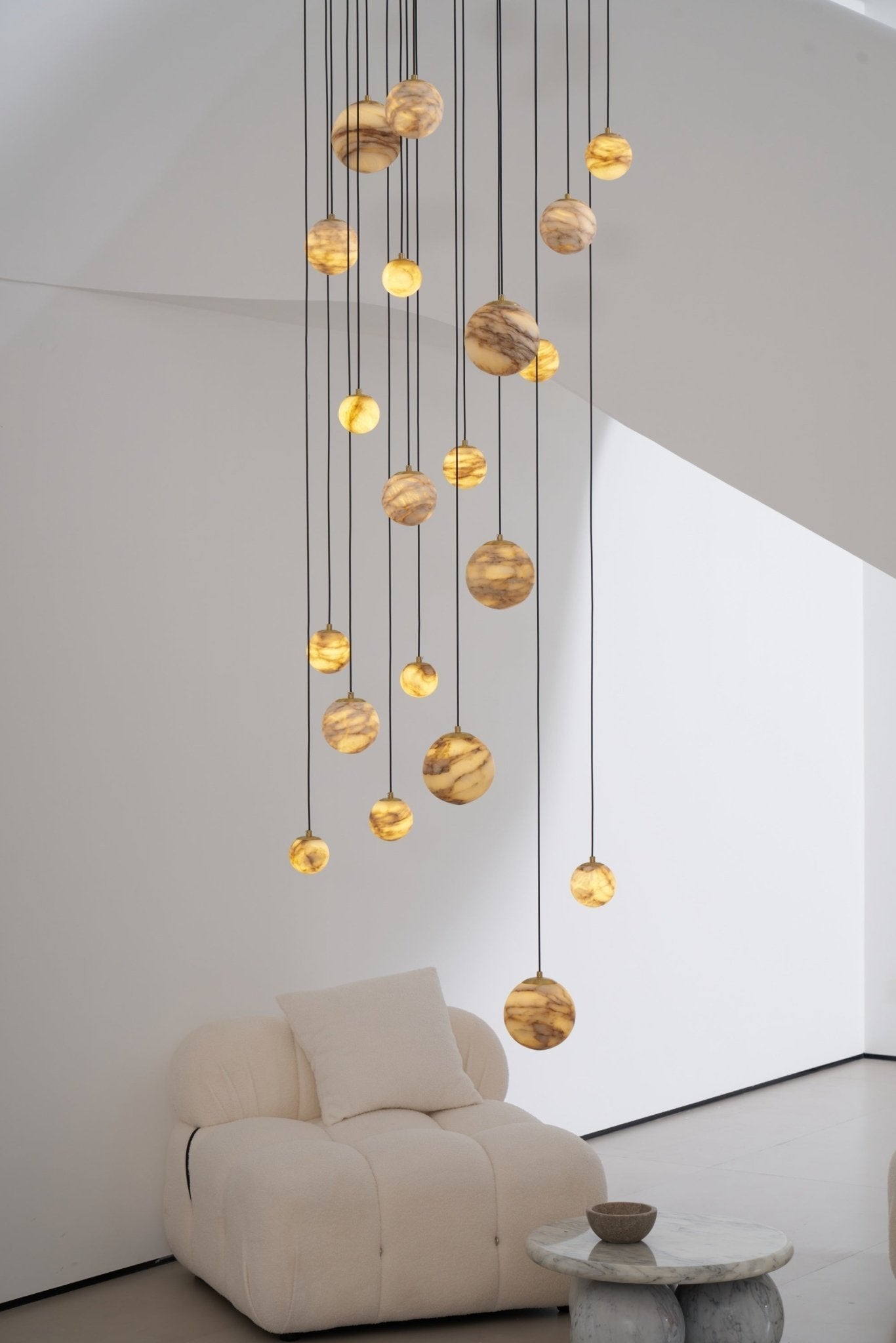 Sultana Alabaster Cluster Chandelier - 3 - Lights Size: ∅ 7.9″ x H 78.7″Gold & Natrue Alabaster ColorBlushlighting