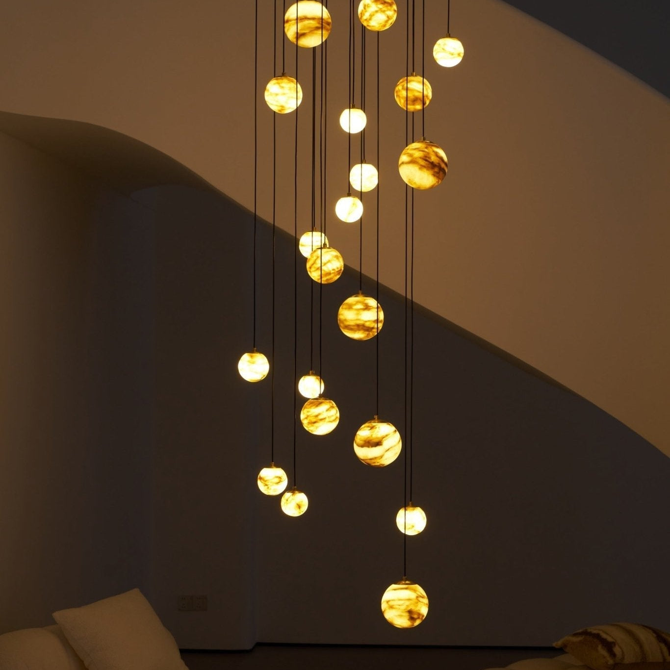 Sultana Alabaster Cluster Chandelier - 3 - Lights Size: ∅ 7.9″ x H 78.7″Gold & Natrue Alabaster ColorBlushlighting