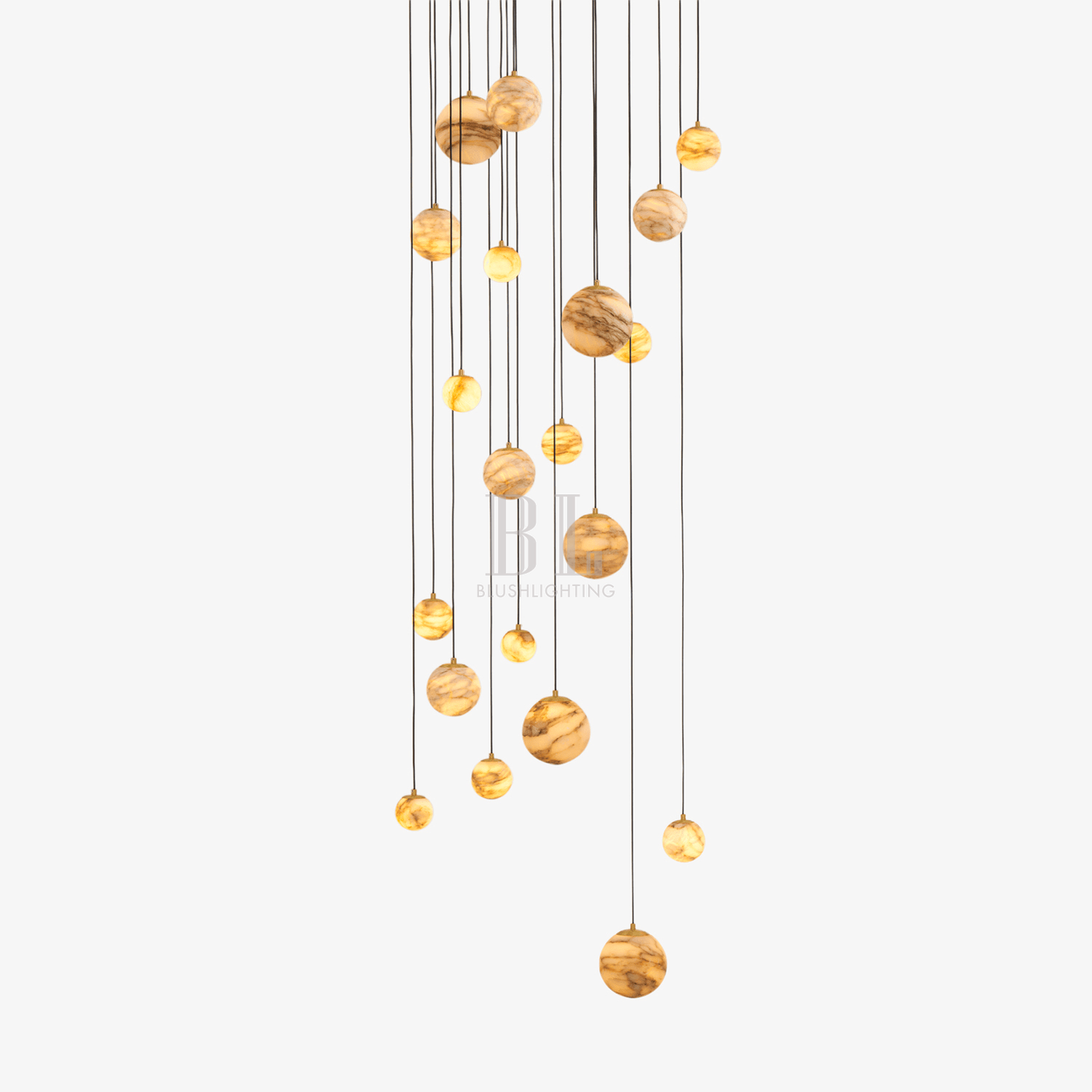 Sultana Alabaster Cluster Chandelier - 3 - Lights Size: ∅ 7.9″ x H 78.7″Gold & Natrue Alabaster ColorBlushlighting