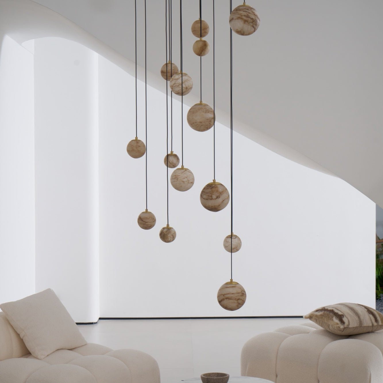 Sultana Alabaster Cluster Chandelier - 3 - Lights Size: ∅ 7.9″ x H 78.7″Gold & Natrue Alabaster ColorBlushlighting