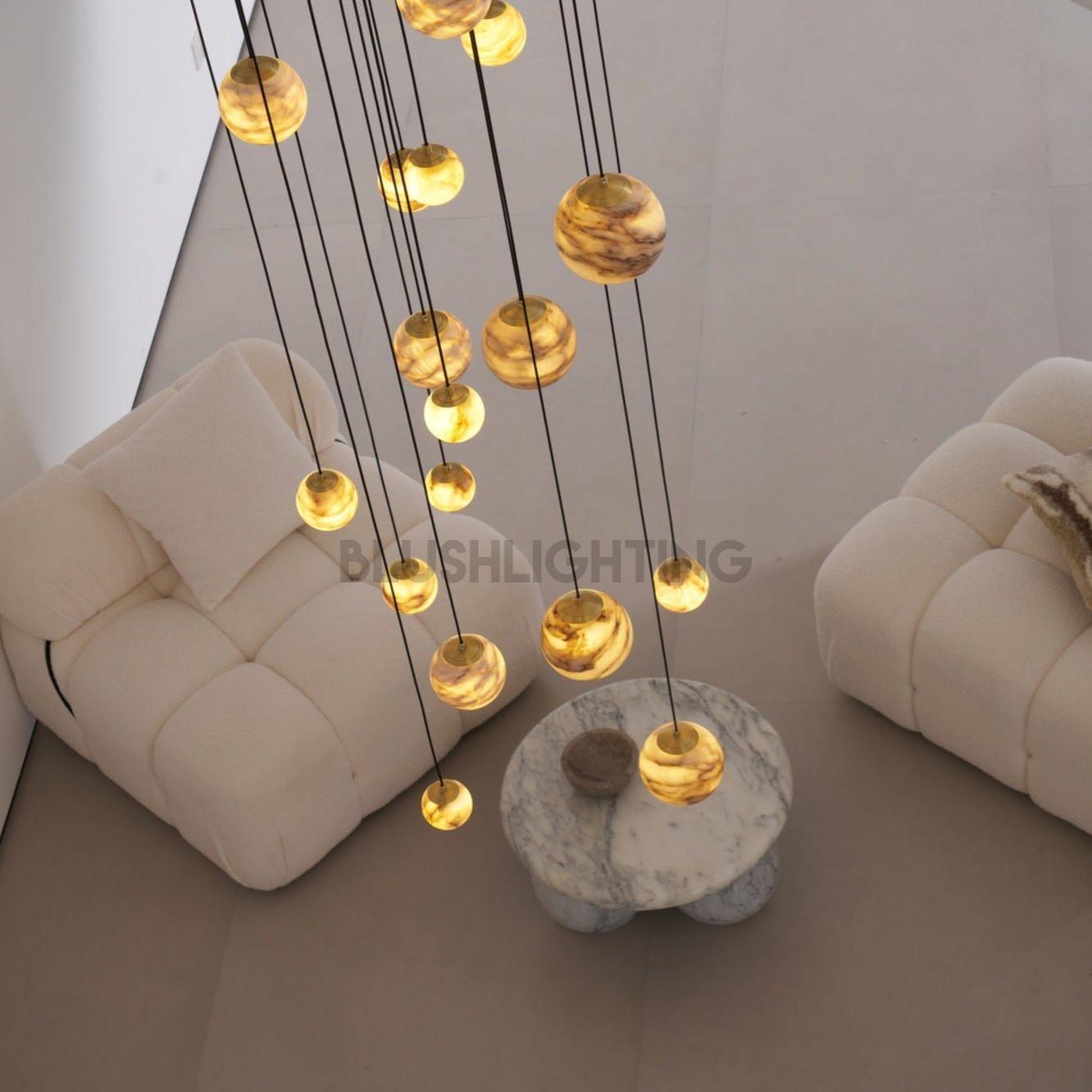 Sultana Alabaster Cluster Chandelier - 3 - Lights Size: ∅ 7.9″ x H 78.7″Gold & Natrue Alabaster ColorBlushlighting