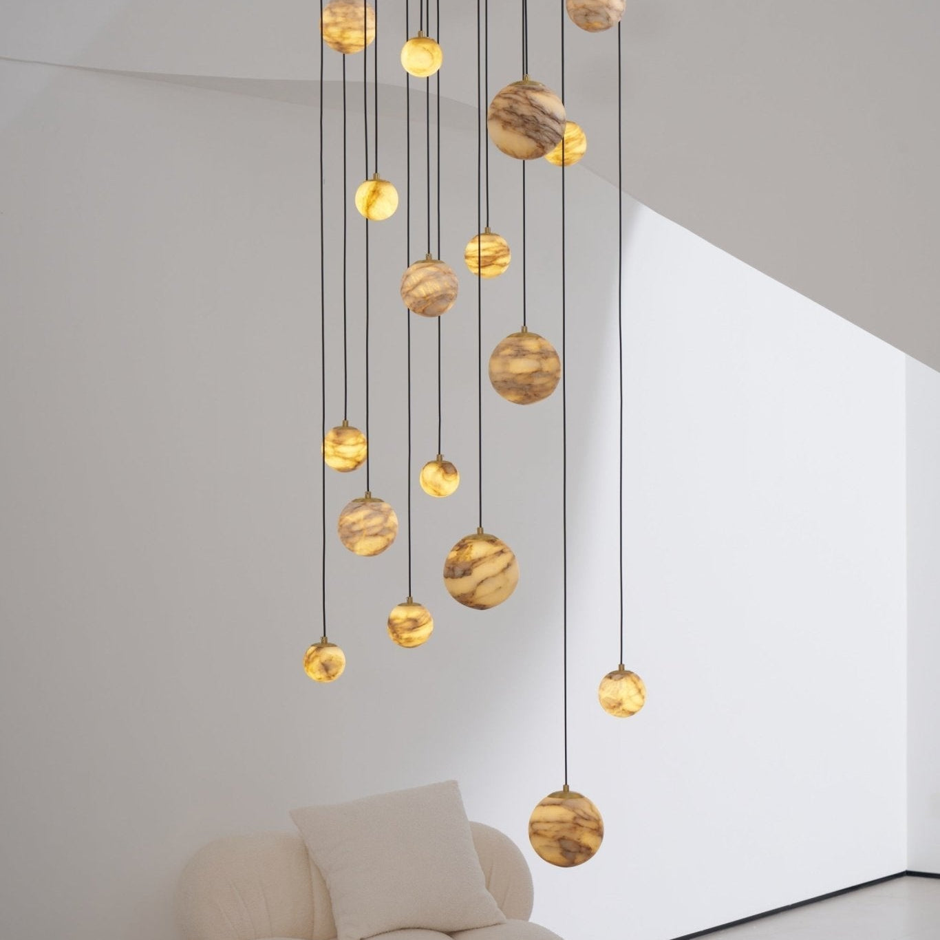 Sultana Alabaster Cluster Chandelier - 3 - Lights Size: ∅ 7.9″ x H 78.7″Gold & Natrue Alabaster ColorBlushlighting