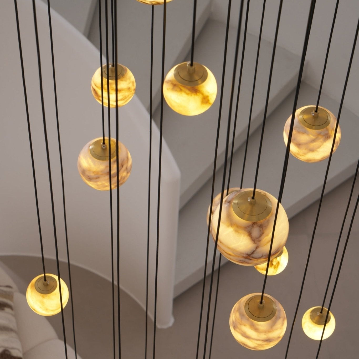 Sultana Alabaster Cluster Chandelier - 3 - Lights Size: ∅ 7.9″ x H 78.7″Gold & Natrue Alabaster ColorBlushlighting