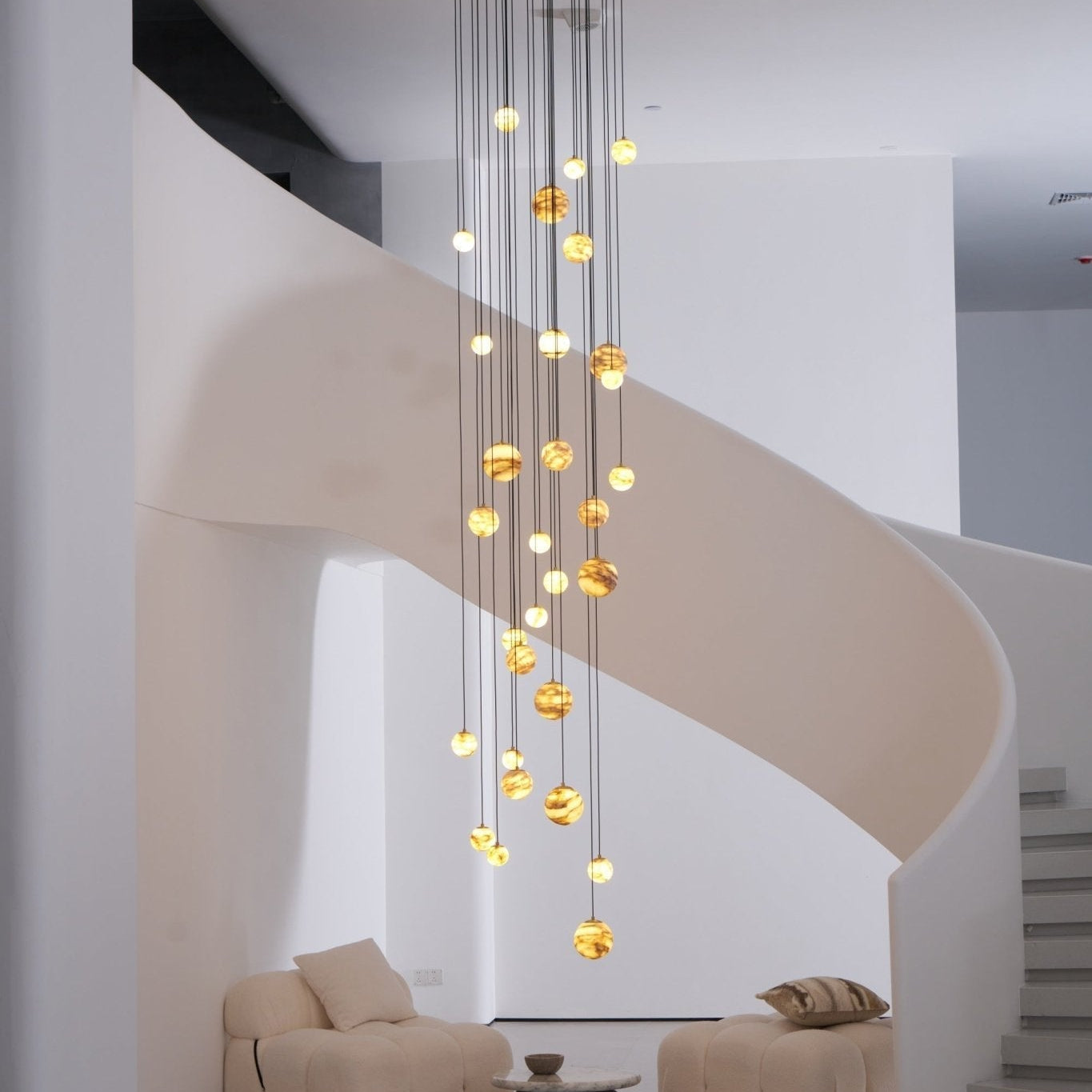 Sultana Alabaster Cluster Chandelier - 3 - Lights Size: ∅ 7.9″ x H 78.7″Gold & Natrue Alabaster ColorBlushlighting