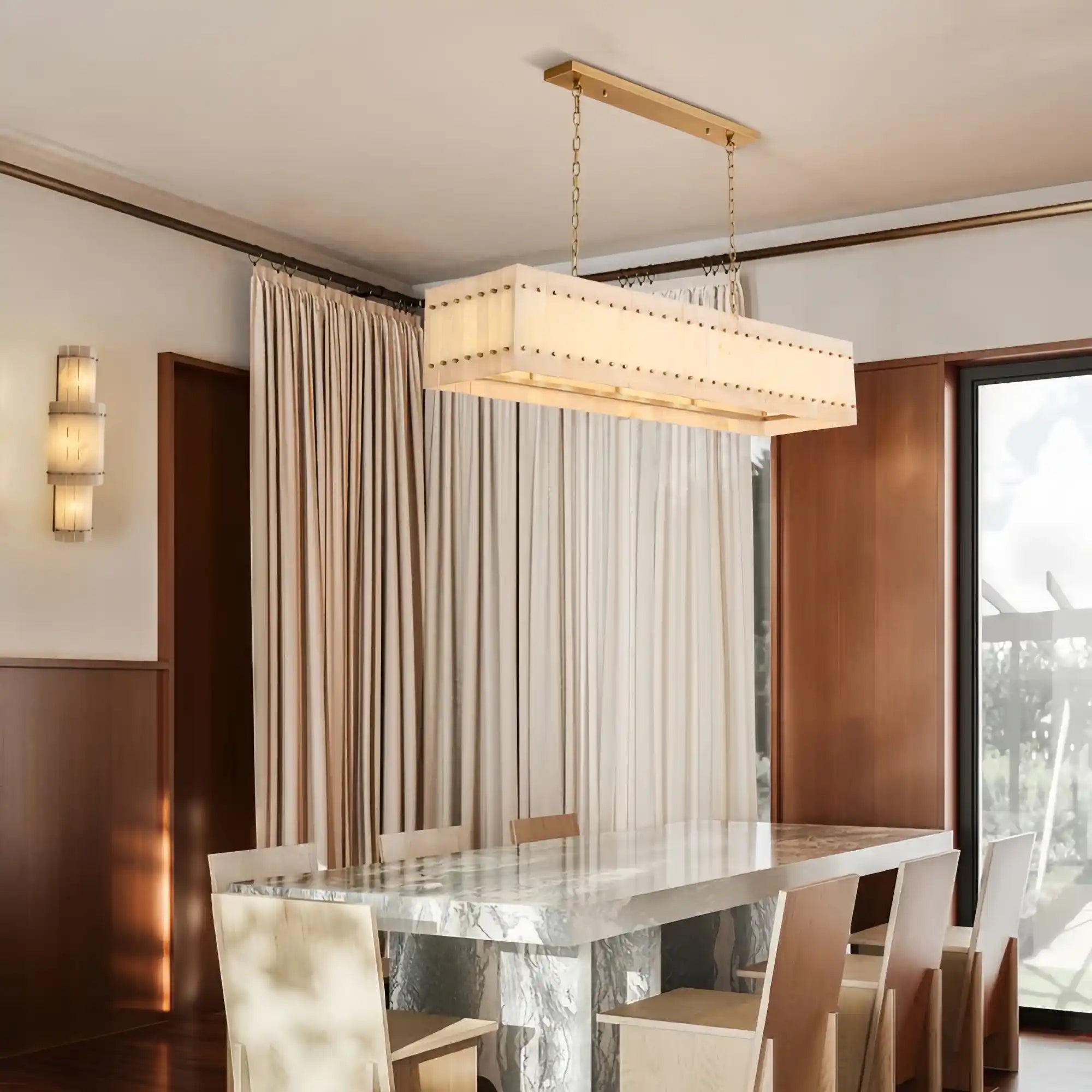 Sun Marco Alabaster Linear Chandelier 54" 72"-54"-Brass-Blushlighting