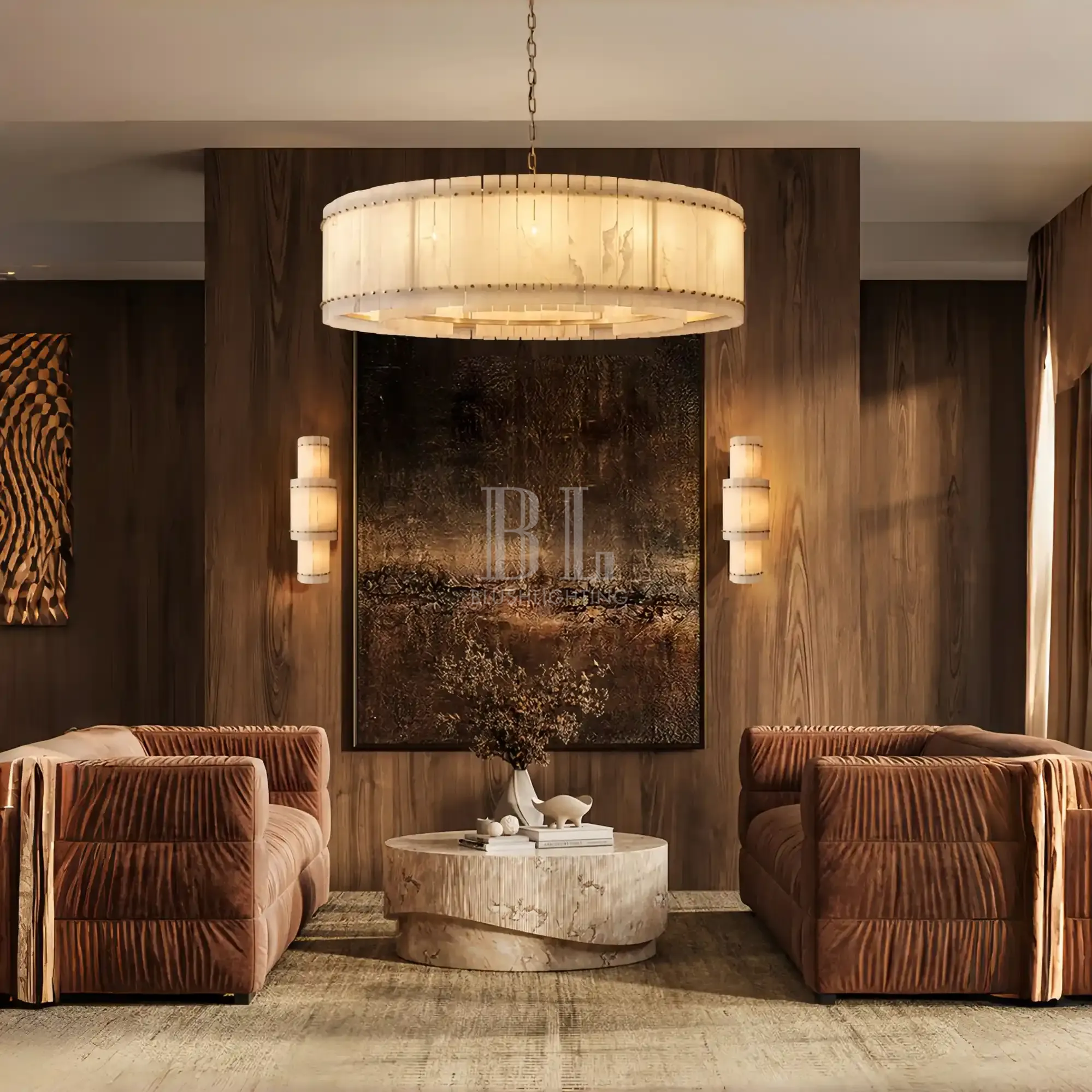 Sun Marco Alabaster Round Chandelier 22'' 37'' 48'' 60''-60''-Brass-Blushlighting