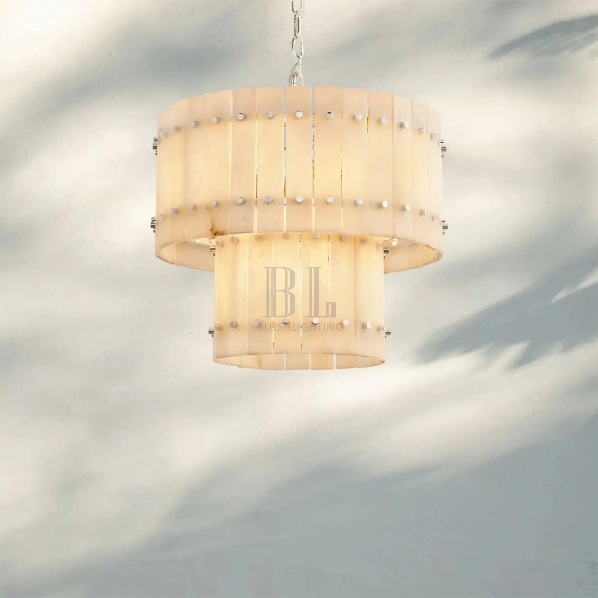 Sun Marco Alabaster Round Tiered Chandelier-22"-Nickel-